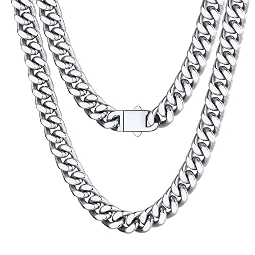 Bestyle Panzerkette Herren Edelstahl 12mm Männer Kette Rapper Teenager Cuban Links Chain Hip Hop Schmuck Kettenlänge 45cm Silber von Bestyle