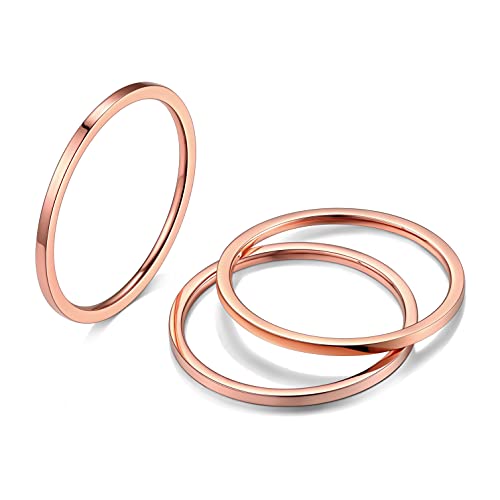 Bestyle 3 Stücke Edelstahl Stapelbare Ringe Für Damen Knöchelring Plain Band Stapelringe Set Roségold Größe 59 von Bestyle