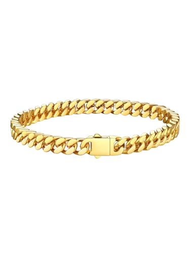 Bestyle 5mm Panzerkette Armband Herren Gold Cuban Armbänder Edelstahl breits massives kubanisches Armkette Hip Hop Bracelet 21cm lang Geschenk für Männer Jungen Damen von Bestyle