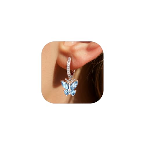 Bestyle 925 Silber Ohrringe Aquamarin blauer Schmetterling Geburtssteine März Elegant Exquisite Ohrringe Ohrschmuck von Bestyle