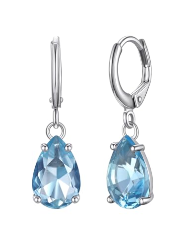 Bestyle 925 Silber Ohrringe Aquamarin blauer birnenförmig Geburtssteine März Elegant Exquisite Ohrringe Ohrschmuck von Bestyle