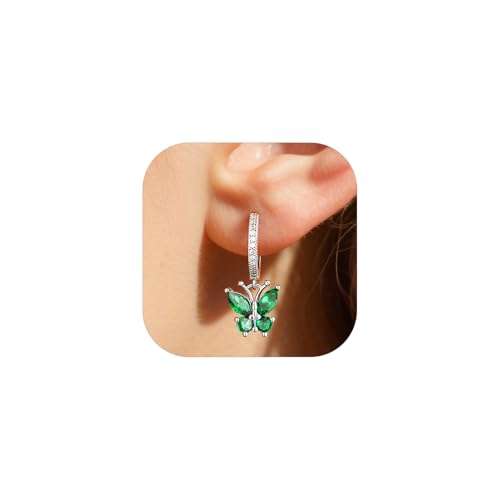 Bestyle 925 Silber Ohrringe Smaragd Schmetterling Geburtssteine Mai Geburtstags Geschenk Elegant Exquisite von Bestyle