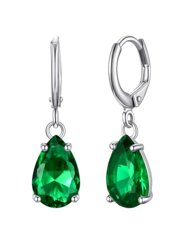 Bestyle 925 Silber Ohrringe Smaragd birnenförmig Geburtssteine Mai Geburtstags Geschenk Elegant Exquisite von Bestyle