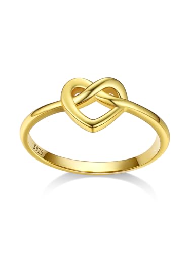 Bestyle Goldene Ring Herz Silber 925 Infinity Herz Fingerring für Damen Frauen Freundin Mädchen Schwester Mutter Heart Ring Geburtstag Geschenke, Ringgröße 60 von Bestyle