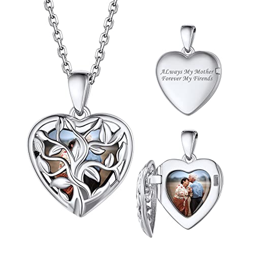 Bestyle Amulett zum Öffnen 925 Sterling Silber Medaille mit Gravur Weißgold Lebensbaum Anhänger Personalisierte Herzkette für Mädchen Frauen, Länge 55cm von Bestyle