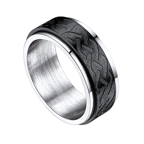 Bestyle Anxiety Ringe für Herren Drehbar Keltischer Fingerring mit Gravur Damen Fidget Ring Beweglicher Ring aus Edelstahl 65 Schwarz von Bestyle