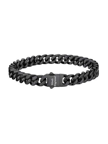 Bestyle Armband Herren Edelstahl Panzer Handkette Schwarz 7mm Hip-Hop Armkette 23cm kubanische Gliederkette Armbänder mit Gravur Personalisiertes Geschenk für Jungs Frauen von Bestyle