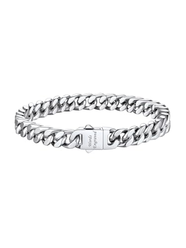 Bestyle Armband Herren Edelstahl Panzer Handkette Silber 7mm Hip-Hop Armkette 19cm kubanische Gliederkette Armbänder mit Gravur Personalisiertes Geschenk für Jungs Frauen von Bestyle