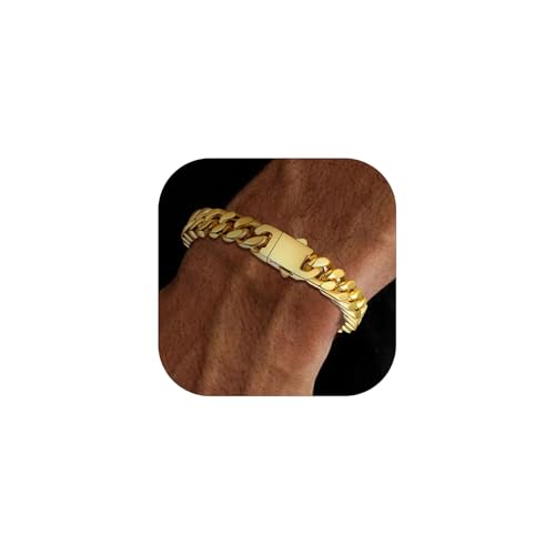 Bestyle Armband Herren Gold Panzerkette Edelstahl Glieder Armkette Hip Hop Rapper Modeschmuck 9mm Breit, 21cm Lang von Bestyle