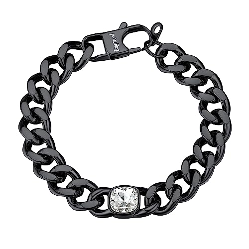 Bestyle Armband Herren Klassisches Cuban Kettenarmband Edelstahl Panzerkettenarmband Zirkonia weiß ca. 19 cm Gravurarmbänder Personalisierte Geschenke für Frauen Schwarz von Bestyle