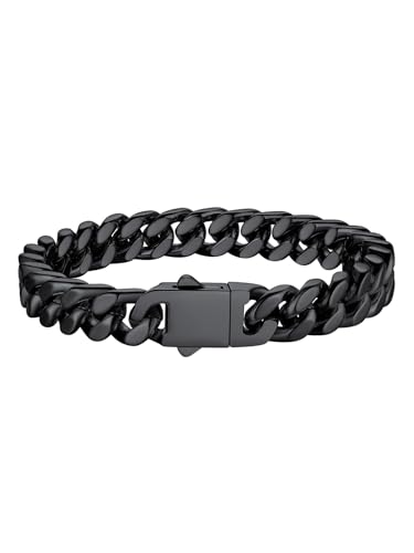 Bestyle Armband Herren Schwarz Panzerkette Armbänder für Herren Edelstahl Glieder Armband für Männer Jungen Armkette Hip Hop Rapper Modeschmuck 9mm Breit, 19cm Lang von Bestyle