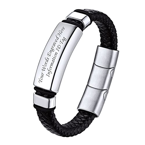 Bestyle Armband Herren mit Gravur Premium Lederarmband 23cm Armbänder mit Magnetverschluss geflochten Echtleder Armkette Armschmuck Accessoire, Silber von Bestyle