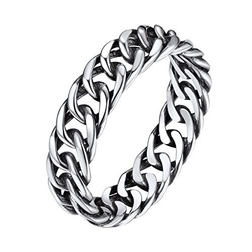 Bestyle Band Ring für Herren Damen Punk Gotik Panzerkette Fingerring Cuban Kette Design Fingerring Gotihic Ring für Valentinstag Weihnachten Geburtstag 65 von Bestyle