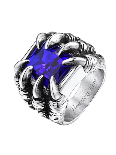 Bestyle Bandring Herren Edelstahl Dragon Claw Ring mit Stein Blau Vintage Punk Biker Ringe mit Gravur Männer Gotischer Fingerring Modeschmuck, Silber, Ringgröße 72 von Bestyle