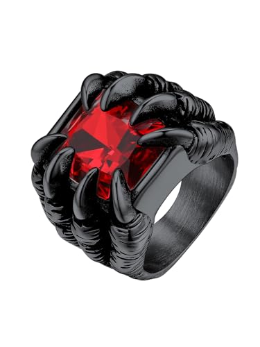 Bestyle Bandring Herren Edelstahl Dragon Claw Ring mit Stein Rot Vintage Punk Biker Ringe Männer Gotischer Fingerring Modeschmuck, Schwarz, Ringgröße 72 von Bestyle