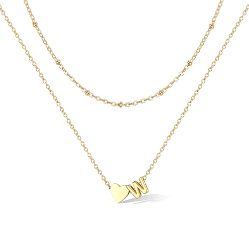 Bestyle Buchstabenkette Damen W Vergoldet Herz 316L Edelstahl Doppelschichtige Halskette Kleine Perlen 35cm+Verstellbare 40+5cm Bestyle Buchstabenkette Damen W Vergoldet Herz 316L Edelstahl Doppelschichtige Halskette Kleine Perlen 35cm+Verstellbare 40+5cm von Bestyle