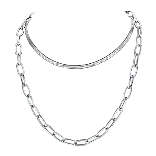 Bestyle Choker Kette Damen aus Edelstahl im 3mm 6mm Flache Schlangenkette Snake Halskette Women Necklace Silber von Bestyle