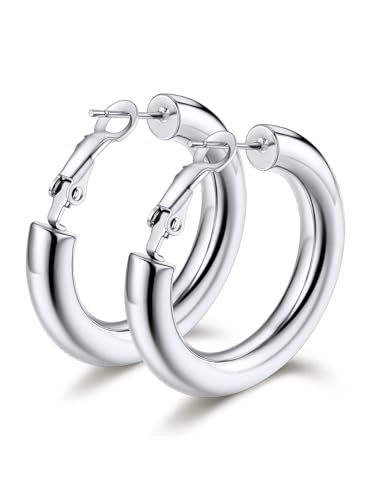 Bestyle Creolen Edelstahl Damen Klein Huggie Hypoallergen Ohrringe, Durchmesser 40mm, Silberne Helix Piercings Chirurgenstahl Ohrringe Ohr Schmuck für Frauen von Bestyle