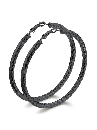 Bestyle Creolen Schwarze Damen große 80MM, Edelstal Ohrringe Dick Creolen Frauen Hypoallergen Cartilage Daith Helix Piercings Ohrringe Ohr Schmuck für Freundin Mama von Bestyle