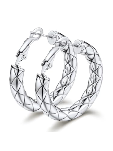 Bestyle Creolen Edelstahl Damen Silberne Huggies Creolen Klein Hoop Earrings Durchmesser 60MM Cartilage Helix Conch Piercing Ohrringe Geschenk für Freundin Mama von Bestyle