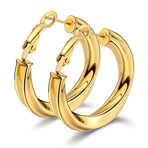 Bestyle Edelstahl Ohrringe Creolen 40MM Damenohrringe Klein Huggie Hypoallergen Hoop Earrings 14 Karat vergoldeter Ohrpiercing Unisex Ohrschmuck von Bestyle