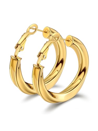 Bestyle Ohrringe Chirurgenstahl Damen,14K Vergoldet Creolen Gold Ohrringe,Chunky Earrings für Damen, 60MM Klobige Creolen,Conch Helix Tragus Piercing Ohr Schmuck für Frauen Mädchen von Bestyle
