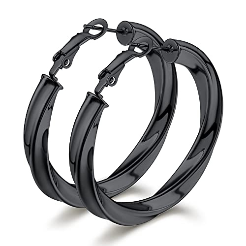 Bestyle Klappcreolen Edelstahl 40mm Damen Ohrringe Klein Huggie Kreolen Hoop Klappcreolen Ohrschmuck Schwarz Aesthetic Accessoires von Bestyle