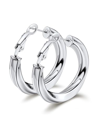 Bestyle große Creolen Silber Damenohrringe 80mm Hoop Earrings Edelstahl Klappcreolen Unisex Ohrpiercing Hypoallergen Ohrschmuck Geschenk zum Weihnachten Geburtstag von Bestyle