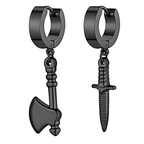 Bestyle Creolen mit Anhänger Dolch Axt, Guess Ohrringe Damen Schwarz Hängend, Halloween Ohrschmuck für Damen Herren Mädchen Teenager von Bestyle