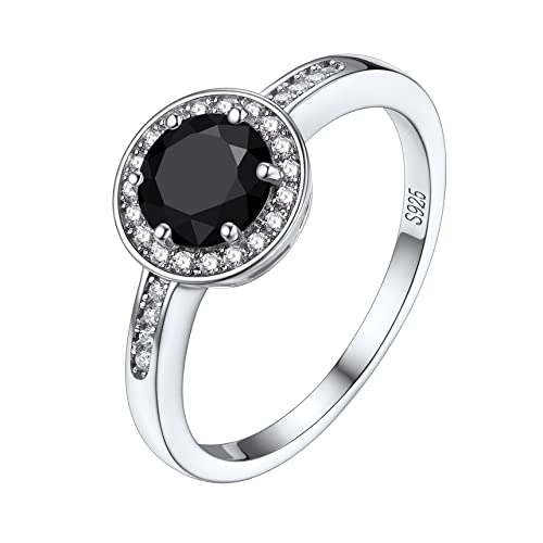 Bestyle Damen Ehering CZ Verlobungsringe für Frauen Schwarzer Cubic Zirkonia Ring 925 Sterling Silber rhodiniert Solitärring 60 von Bestyle