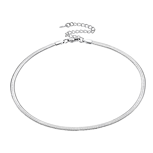 Bestyle Damen Flache Schlangen Halskette aus Edelstahl Damenkette Snake Necklace, Länge 32-41cm, Breite 3mm, Silber von Bestyle