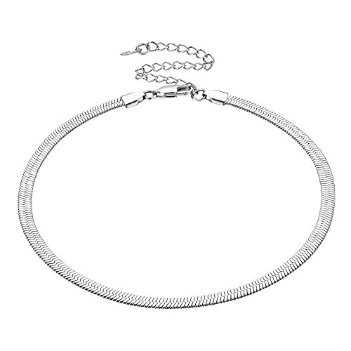 Bestyle Damen Flache Schlangen Halskette aus Edelstahl Damenkette Snake Necklace, Länge 32-41cm, Breite 5mm, Silber von Bestyle