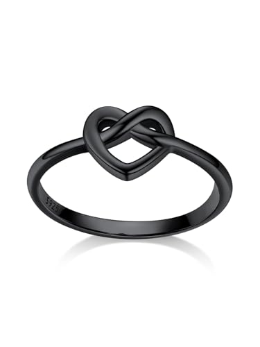 Bestyle Damen Herz Ring 925 Sterling Silber Herz Vertrauensring Eheringe Wickelring Freundschafts-Ringe dünner Steck-Ring, Schwarz, Ringgröße 47 von Bestyle