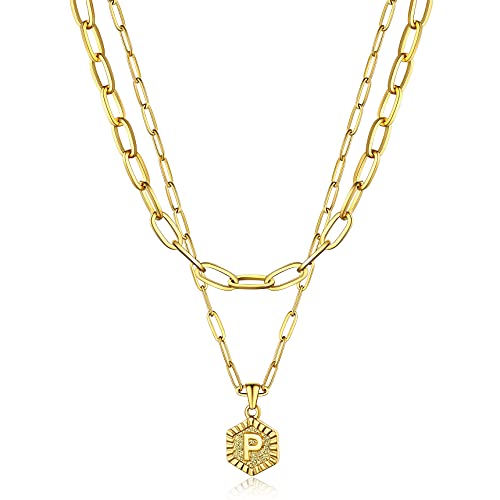 Bestyle Damen Kette mit Anfangsbuchstaben Anhänger Initial Necklace aus Edelstahl Buchstaben Kette P Gold von Bestyle