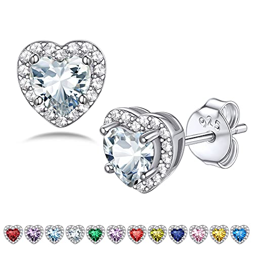 Bestyle Damen Ohrringe Silber 925, Kleine Herz Zirkonia Ohrstecker Halo Classic Earrings Jahrestag Geburtstagsgeschenke für Mama Mädchen, Geburtsstein Ohrschmuck, April Bestyle Damen Ohrringe Silber 925, Kleine Herz Zirkonia Ohrstecker Halo Classic Earrings Jahrestag Geburtstagsgeschenke für Mama Mädchen, Geburtsstein Ohrschmuck, April von Bestyle