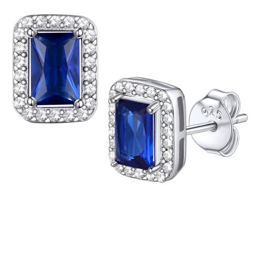 Bestyle Zirkonia Ohrringe Modische S925 Silber Frauen Saphir Ohrstecker Elegant Rechteck Kristalle Damenohrringe Eckige Ohrringe Ohrschmuck von Bestyle