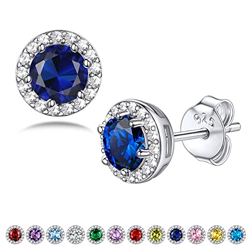 Bestyle Zirkonia Ohrringe Modische S925 Silber Frauen Saphir Ohrstecker Elegant Exquisite Kristalle Damenohrringe Runde Ohrringe Ohrschmuck von Bestyle