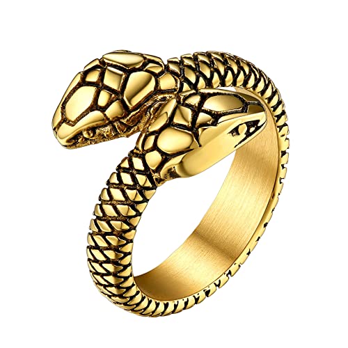 Bestyle Doppelköpfiger Schlangen Ring aus Edelstahl Snake Ring Tierform Fingerring Gothic Schmuck Zubehör für Frauen Damen Herren Männer Unisex Gold 54.34(17.35) von Bestyle