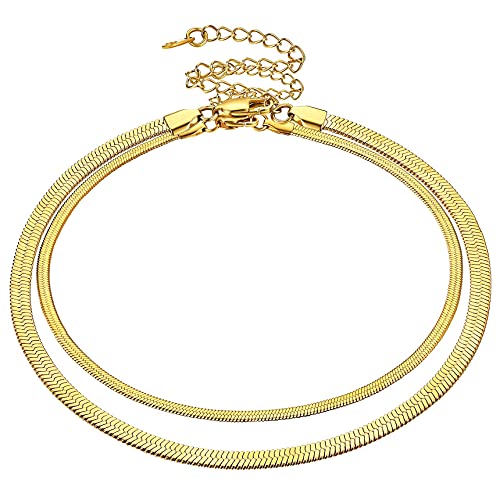 Bestyle Doppelte Schlangenkette Chokerhalsketten aus Edelstahl in 3mm 5m Choker Schlichte Halskette ohne Anhänger Flache Schlangen Halskette Women Necklace Gold von Bestyle