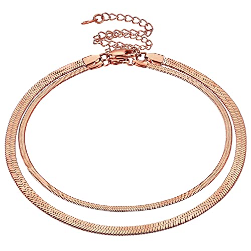 Bestyle Doppelte Schlangenkette Chokerhalsketten aus Edelstahl in 3mm 5m Choker Schlichte Halskette ohne Anhänger Flache Schlangen Halskette Women Necklace Rosegold von Bestyle