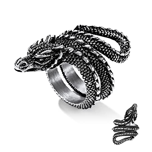 Bestyle Drachen Ring Edelstahl Punke Fingerring Herren Jungen Frauen Unisex Gothic Modeschmuck Daumenring mit Gravur Dragons Geschenk Silber 59.37(18.9) von Bestyle