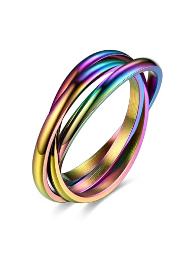 Bestyle 3er Ring Edelstahl Wickelring Damen Rolling Rings Fingerring Ehering Verlobungsring Ring Für Frauen Regenbogenfarben 51.9(16.5) von Bestyle