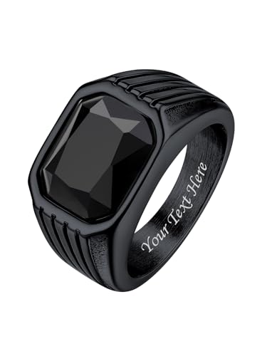 Bestyle Edelstahl Bandring Schwarz Mit Onyx Stein - Herren Siegelring Mit Gravur, Biker Ring für Männer, Daumen Pinky Ring Personalisierter Schmuck Größe 70 von Bestyle