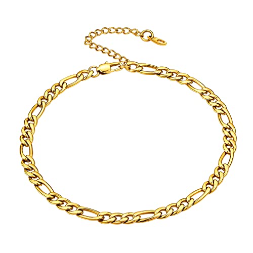 Bestyle Edelstahl Damen Fußkettchen Figarokettchen Breite 5m Sommer Barfuß Strand Fusskette 3:1 Fußschmuck Verstellbare 27cm für Frauen Mädchen Gold von Bestyle