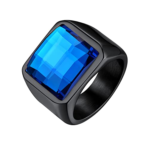 Bestyle Edelstahl Fingerring Herren mit Blau Stein Cubic Zirkonia CZ Band Ringe für Männer, Fingerring Versprechen Ring für Hochzeit Verlobung Valentinstag,Schwarz,Größe 60 von Bestyle