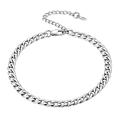 Bestyle Edelstahl Fußkette Cuban Link Chains Fußkettchen 5mm breit Frauen Sommer Accessoire Verstellbare 22+5cm Barfuß Strand Knöchelkette Silber von Bestyle