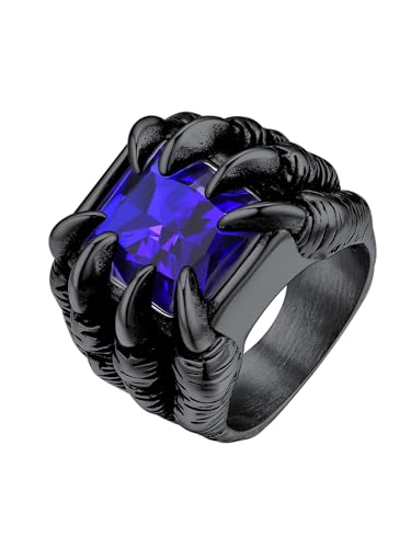 Bestyle Edelstahl Herren Ring mit Stein Blauer Gothic Biker Bandring Dragon Claw Retro Ring Synthetischer Zirkonia Männlicher Ring Schmuck Siegelring, Schwarz, Ringgröße 72 von Bestyle