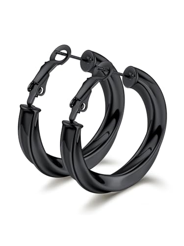 Bestyle Creolen Schwarze Damen große 60MM, Edelstal Ohrringe Dick Creolen Frauen Hypoallergen Cartilage Daith Helix Piercings Ohrringe Ohr Schmuck für Freundin Mama von Bestyle
