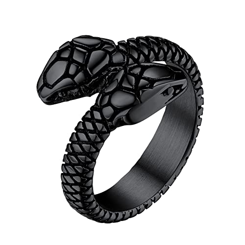 Bestyle Edelstahl Schlangenring Herren Damen Offen Ring Vintage Gothic Snake Schmuck Punk Tierform Fingerring Zubehör Schwarz 66.9(21.3) von Bestyle