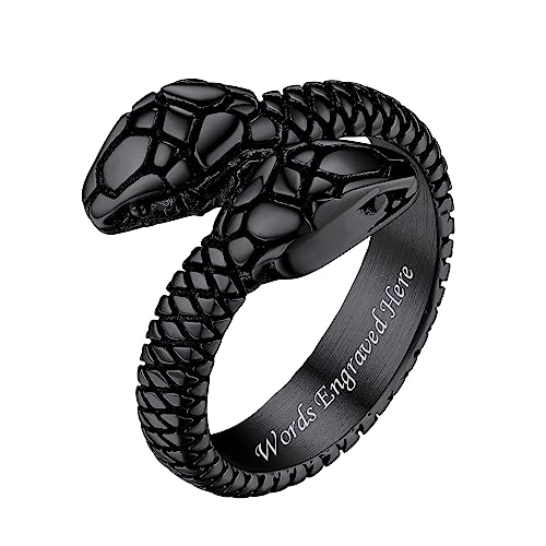 Bestyle Edelstahlringe Damen Herren Vintage Schlangenring mit Gravur etro Statement Fingerring Gothic Ring Schlangenschmuck Schwarz 70.15(22.3) von Bestyle